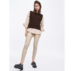 Zara Faux Leather Nude light beige pants XS